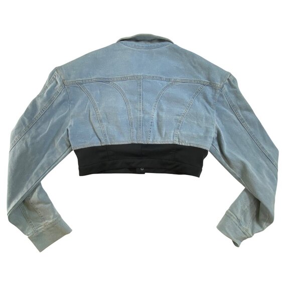 Blue Denim & Black Two-Piece Cropped Jacket Pants Set Size XL Sexy Stretch Jeans - Picture 5 of 9